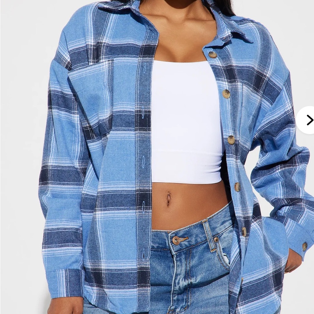 Cleo Plaid Shacket - Blue/combo